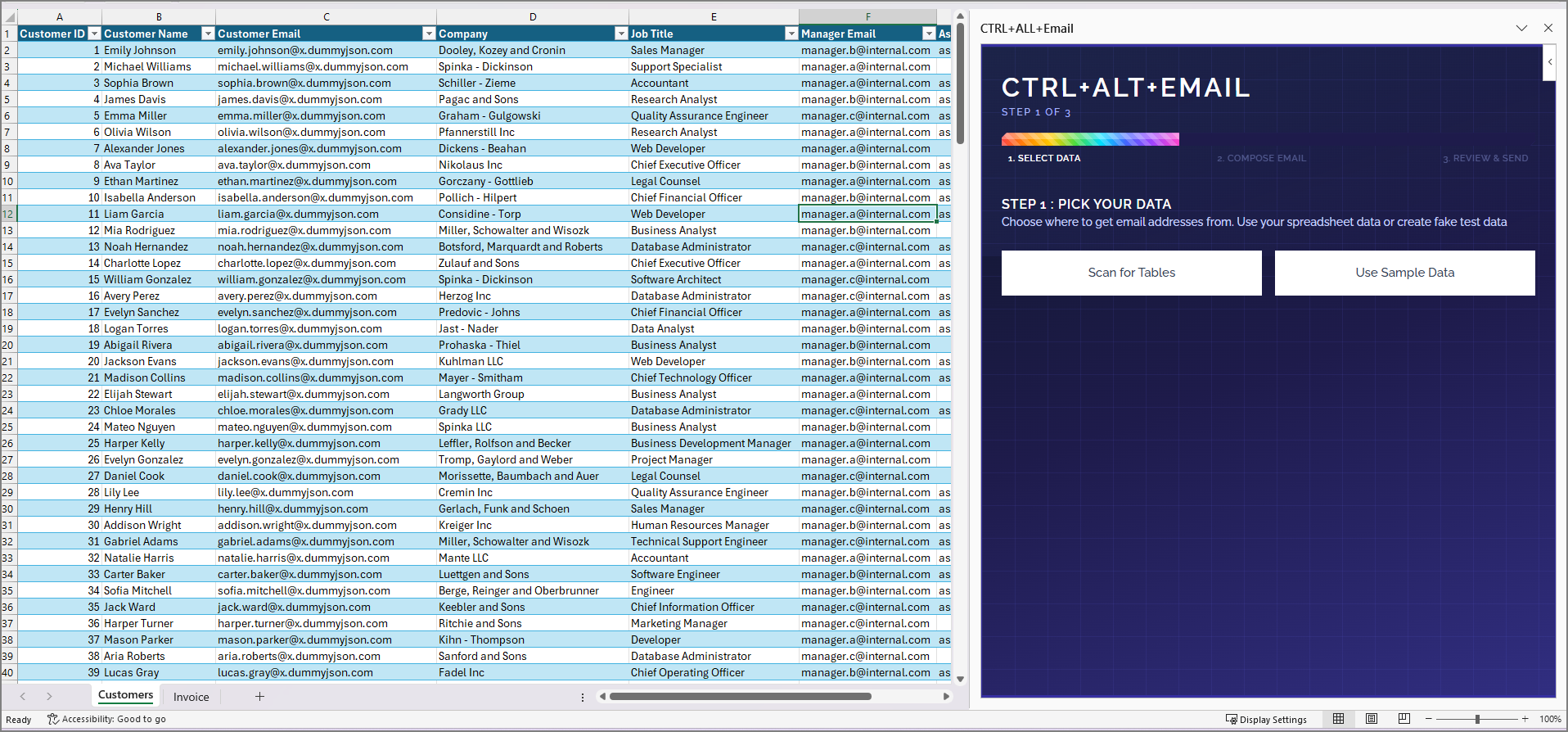 CTRL+ALT+Email Excel Add-in Screenshot